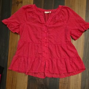 Wonderly Pink Button-Up Ruffle Blouse With Subtle Sparkles